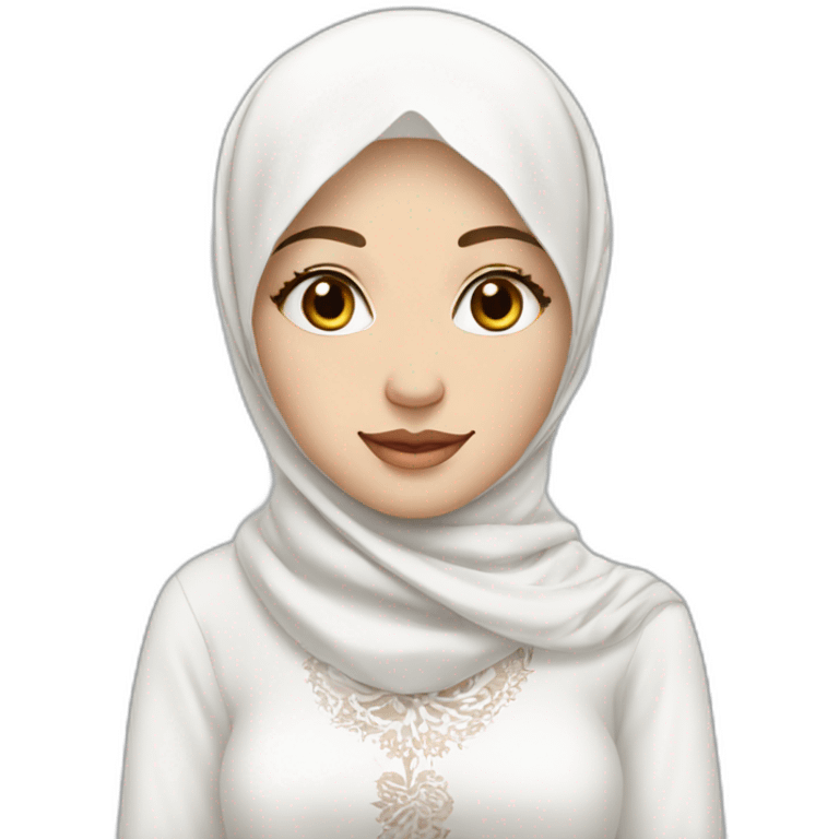 Prety white skin Woman with white hijab and white blouse with batik motif emoji