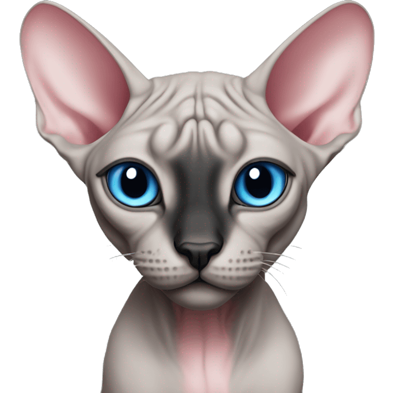 grey pink sphynx cat with blue eyes and black nose emoji