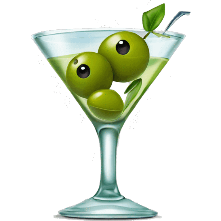 Martini with diamond olive pick and 3 green olives  emoji