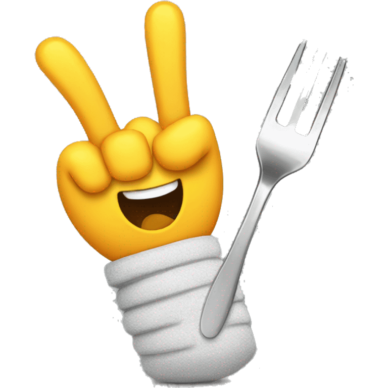 emoticon hand makes rock and roll horns gesture and holds a fork emoji