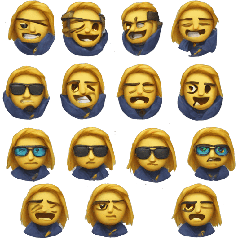 Create a set of emoticons for a Dota 2 streamer with the nickname Mendor, the emoticons must contain a character on which he constantly plays clockworks and the Ukrainian flag
 emoji