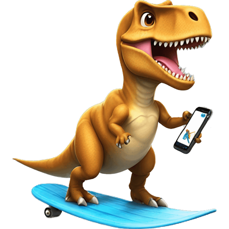 t-rex surfing whle holding his phone emoji