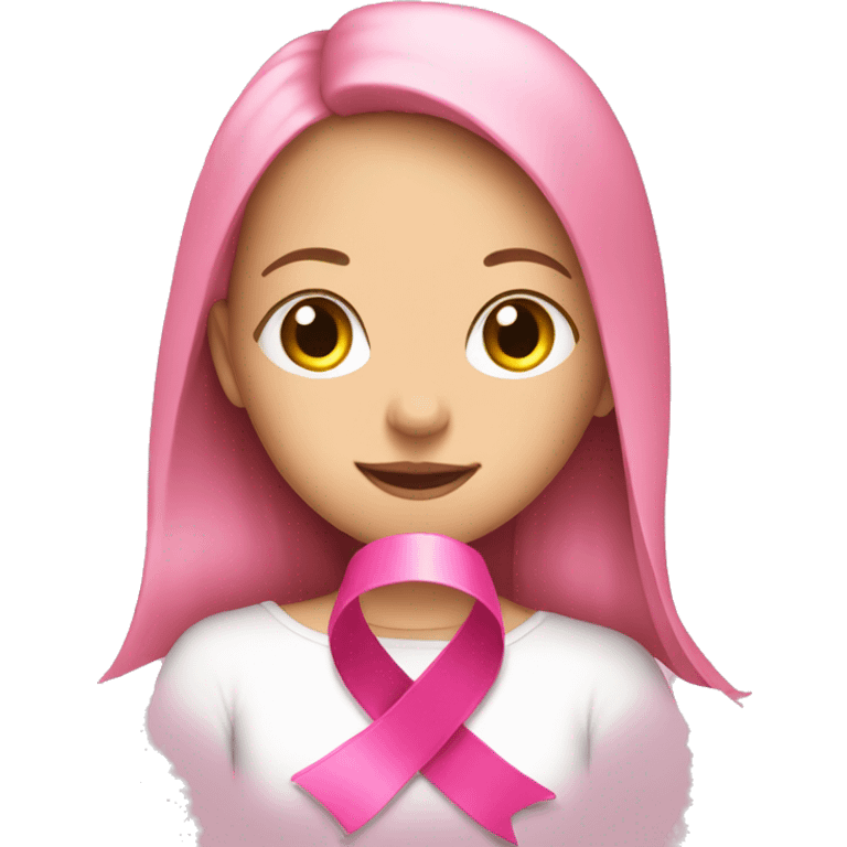 Pink ribbon with girl emoji