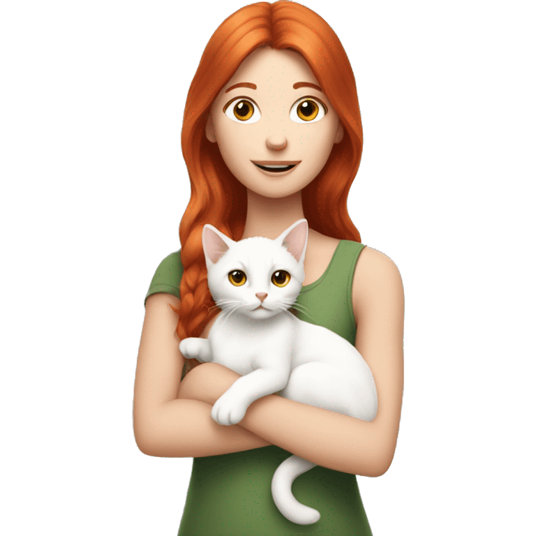 A red-haired girl with a white kitten in her arms emoji