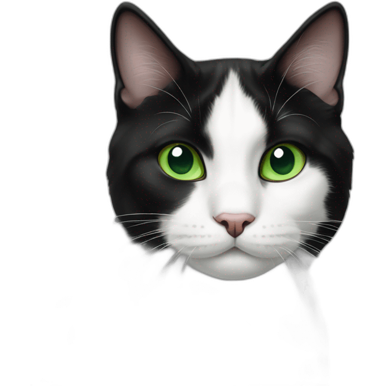 black and white tuxedo cat with green eyes emoji