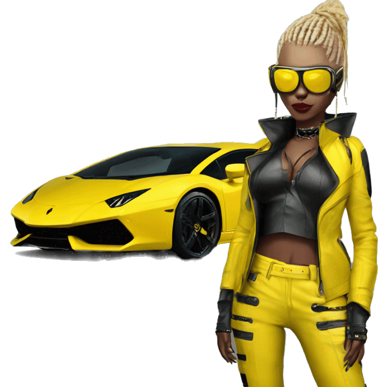 yellow cyber punk in front of Lamborghini  emoji