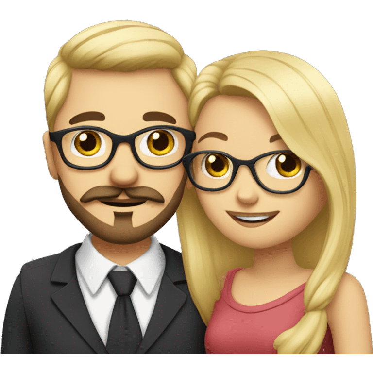 blonde girl with glasses and guy with beard and moustache hugging and kissing emoji