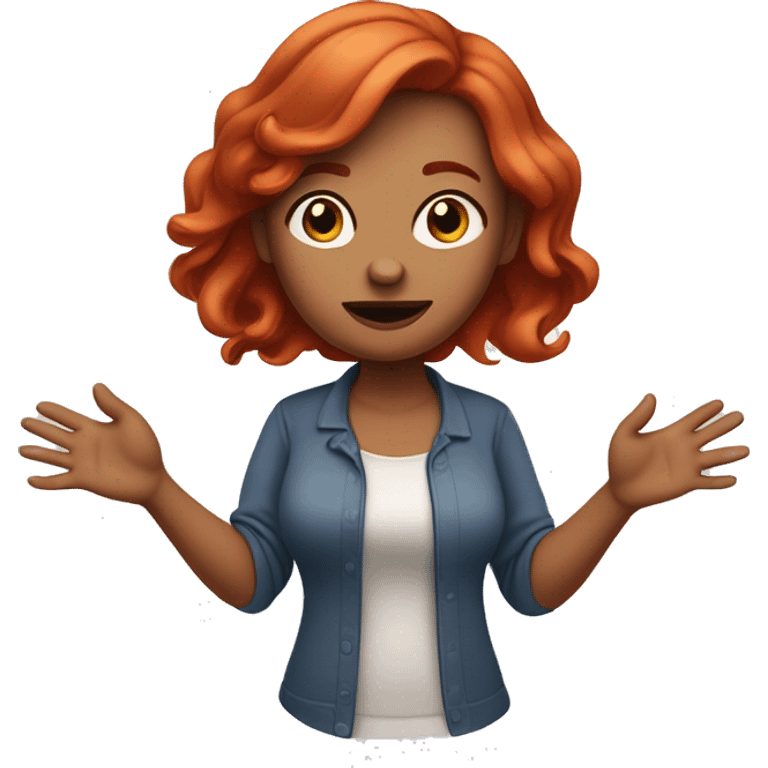 🤷‍♀️ woman shrugs and throws up her hands (like saying i don't know), darker red hair, light skin, white background emoji