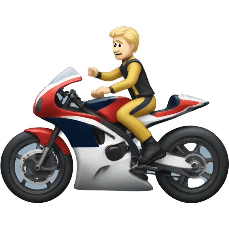 Blond white man on navy racing bike emoji