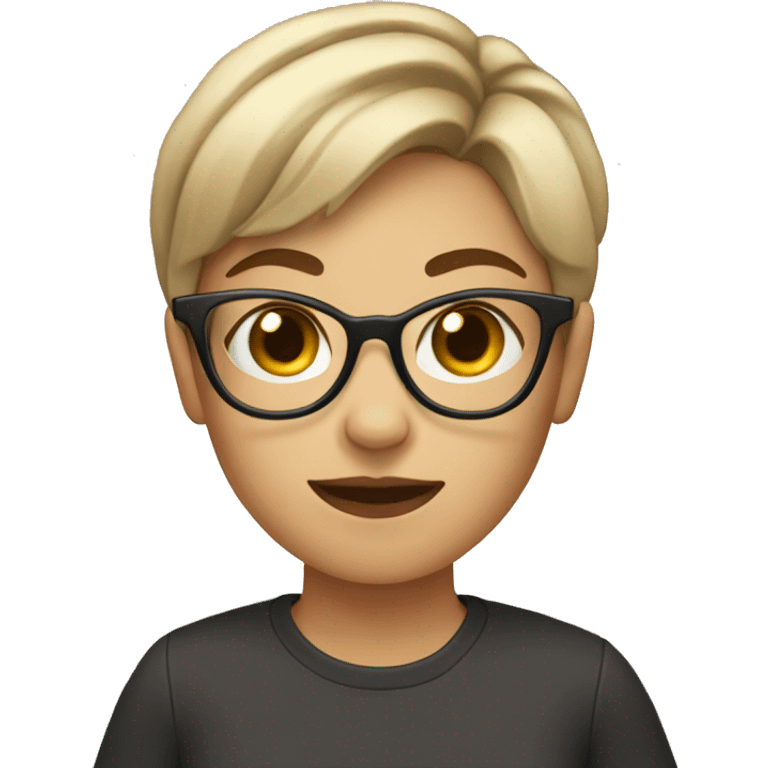 Girl with short hair wearing glasses whole body with coffee on her hand emoji