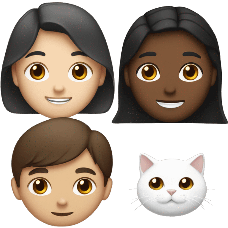 White man brown hair Irish looking with tanned woman long dark brown hair, half Filipino half white face holding and black and white cat with black nose  emoji