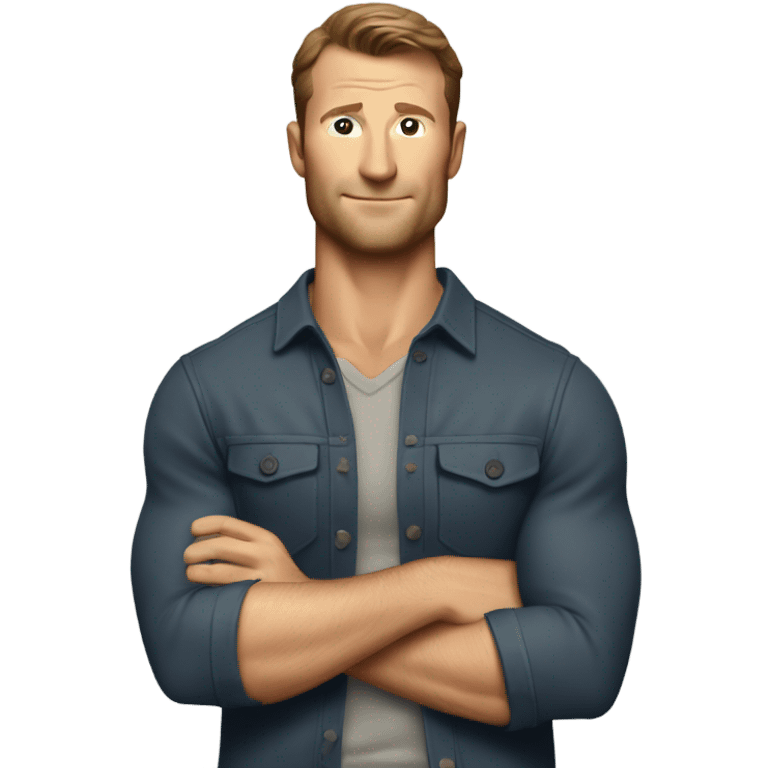 A Glen Powell showcasing his strong build and natural details emoji