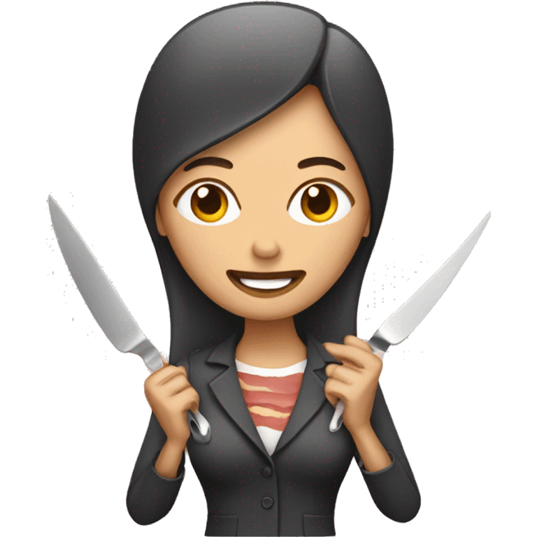 woman with bacon and scissors emoji