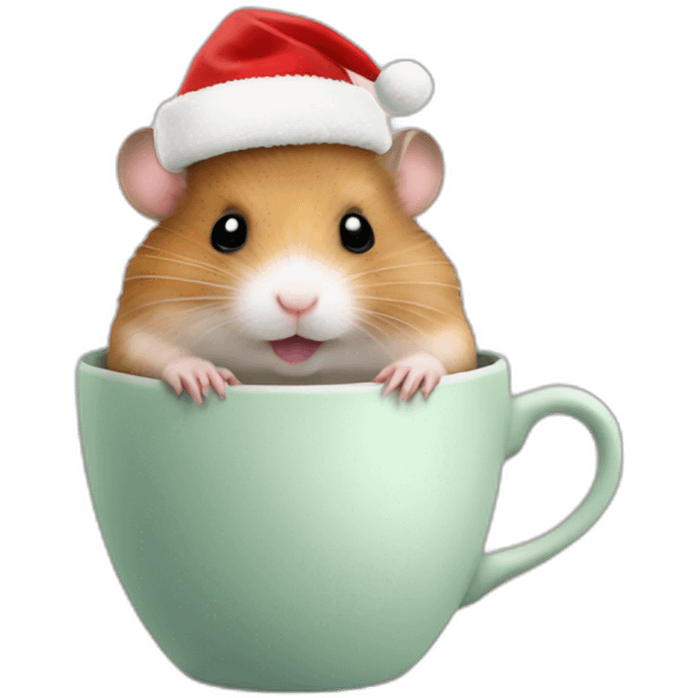 hamster with a christmas hat and a hot chocolate emoji