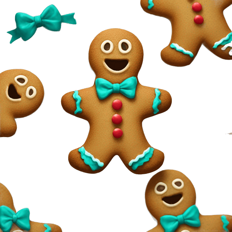 Single isolated Realistic gingerbread man cookie with teal frosting details and bowtie emoji