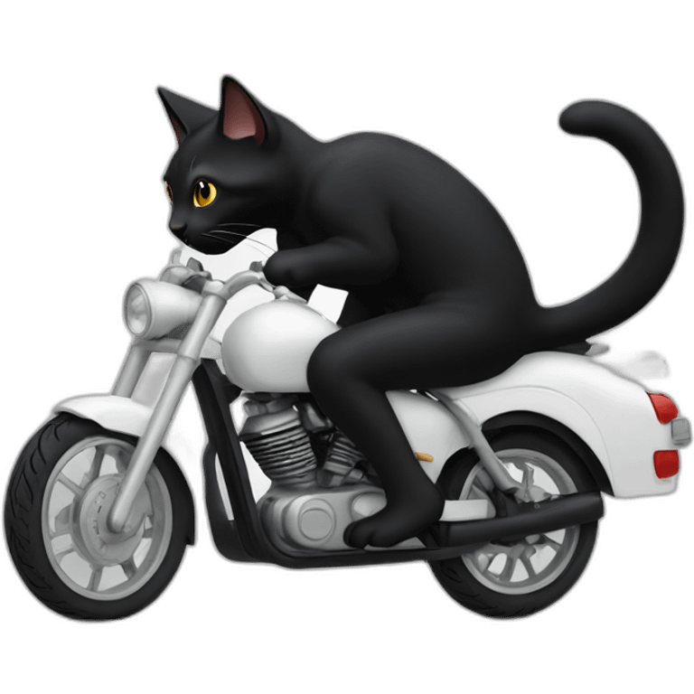 A black cat is riding on a white mo torcycle emoji