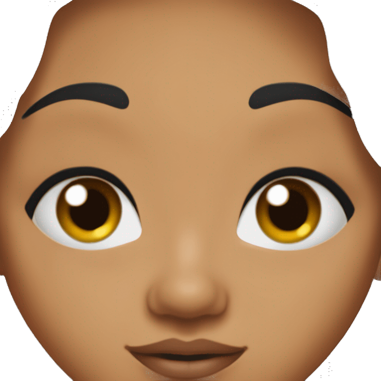 woman with black hair (ponytail), black eyes, wide set eyes, tanned skin (slightly reddish), plump lips emoji