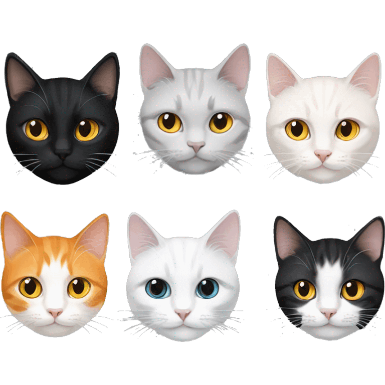 Gang of 4 cats, White cat, black cat, Orange cat and grey cat emoji