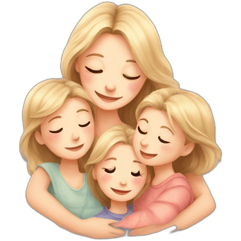 mother with her kids are hugging, watercolor style emoji