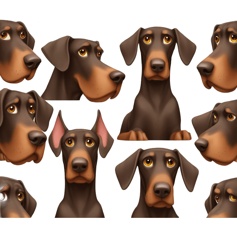 Strong male chocolate Doberman with floppy ears emoji