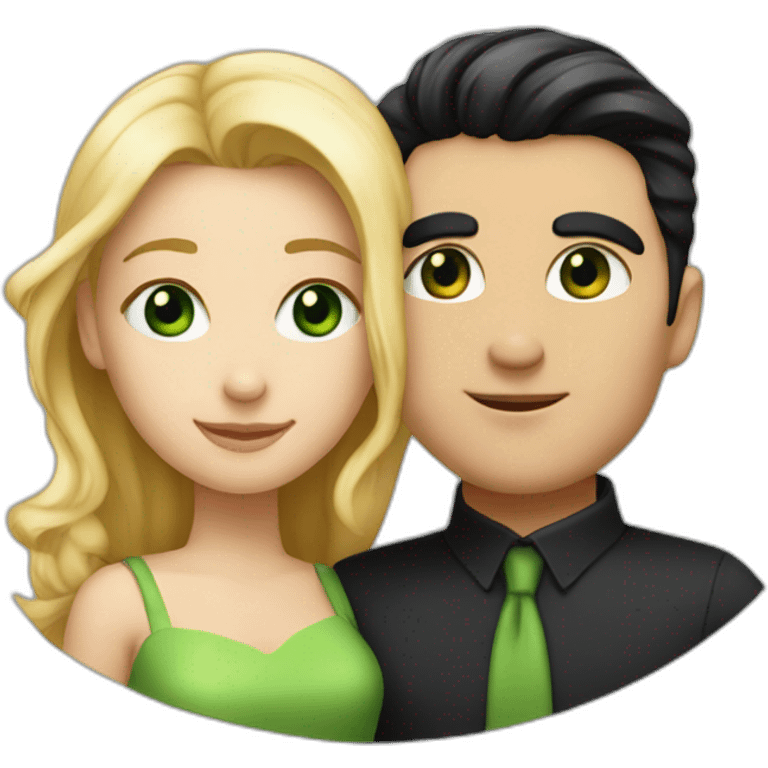 A couple of a girl with blonde hair and green eyes, and a man with black hair and black eyes, that are hugging emoji