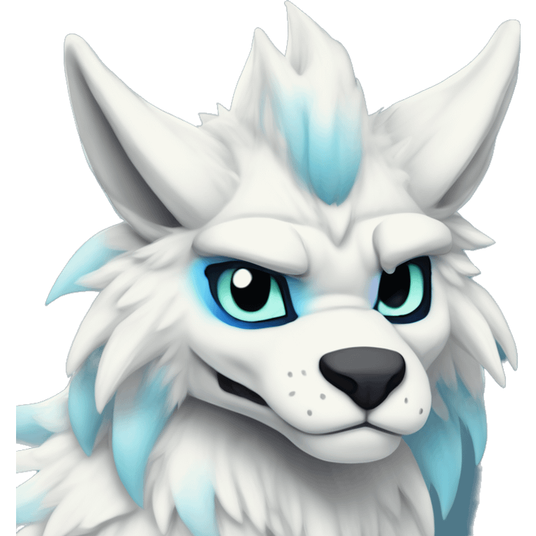 Cute Protogen-vernid-sergal-wickerbeast-fantasy-animal-fursona griffsnuff & LiLaiRa & Falvie full body white and light blue fur sticker emoji