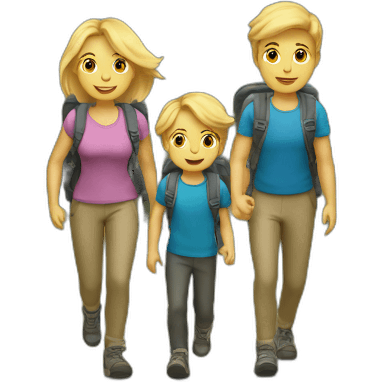 Mom hiking with two kids boys blond hair emoji