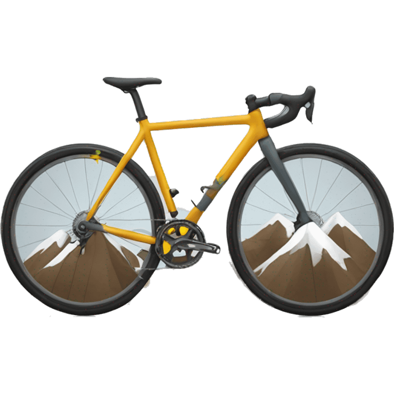 A gravel bike with a mountain in the back in the shape of a graph emoji