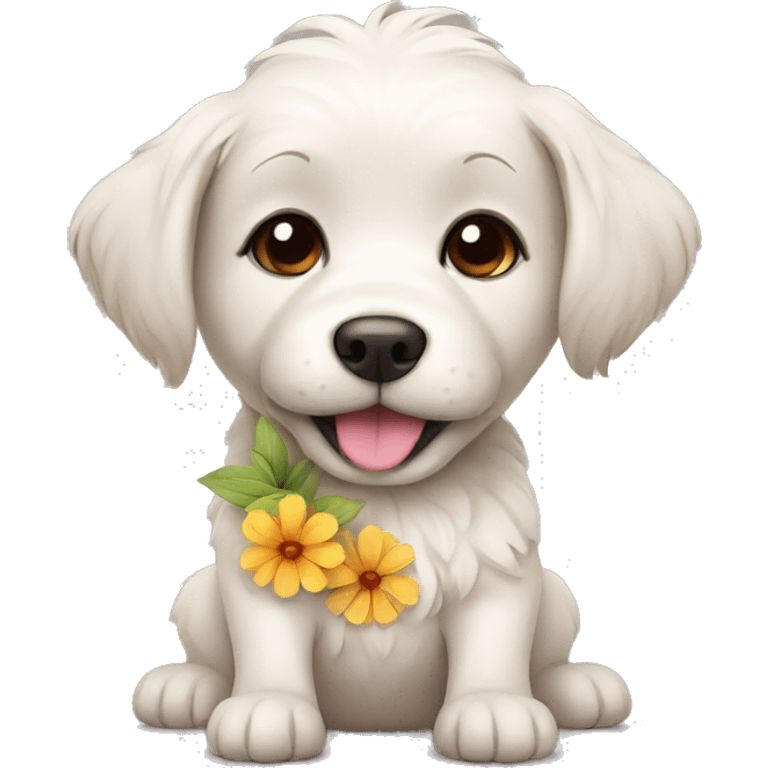 cute dog with flower emoji