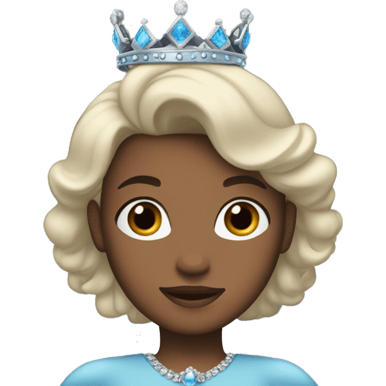 A woman with dark brown/black hair, brown eyes, wearing a blue princess crown emoji