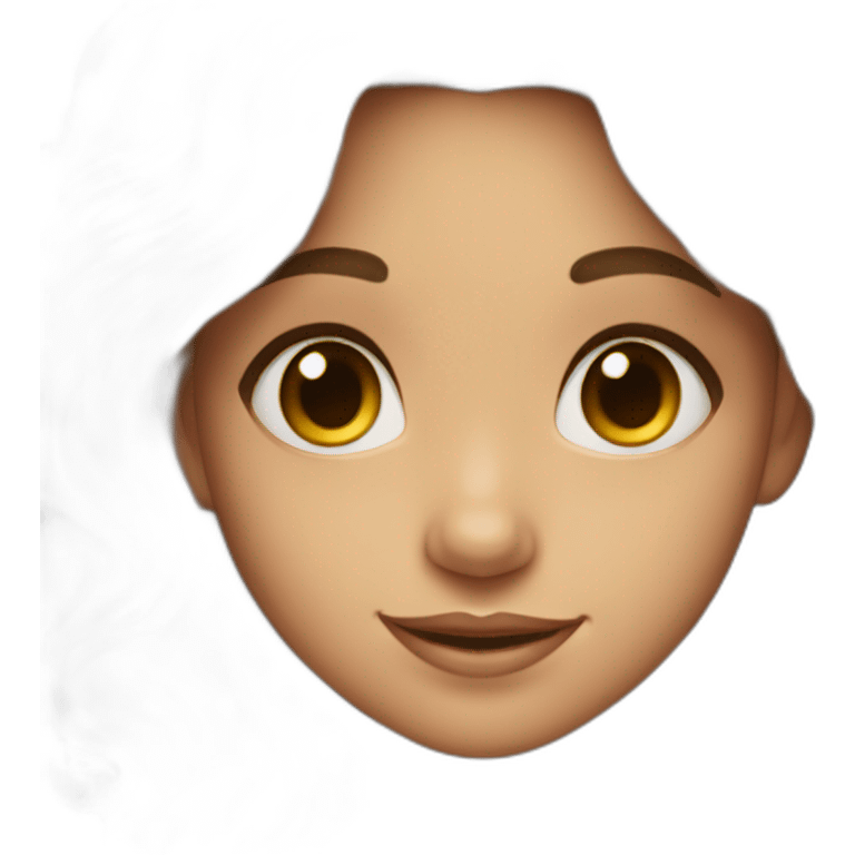 A girl with two dimples on her right cheek, long brown wavy hair, Kohl eyes emoji