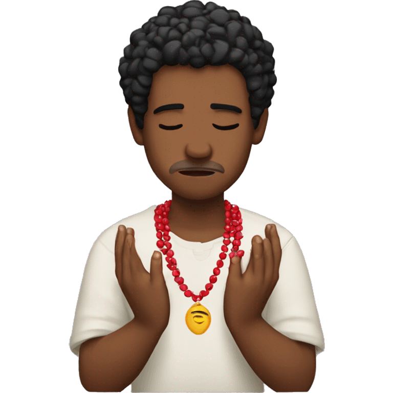 crying man with black hair praying red beads emoji