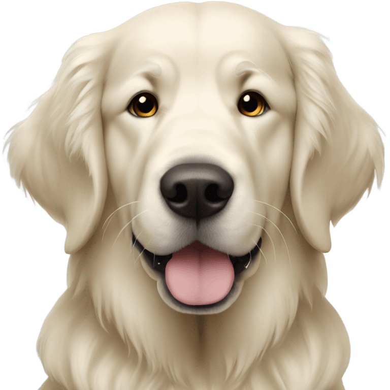 Big white golden retriever with big black nose up to the camera emoji