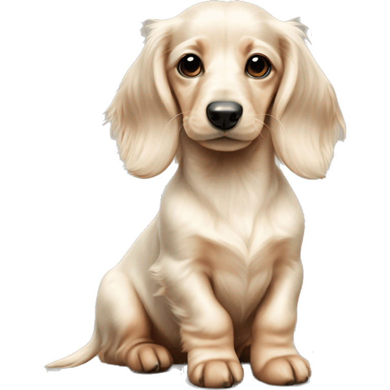 white cream colors long haired dachshund puppy sit emoji