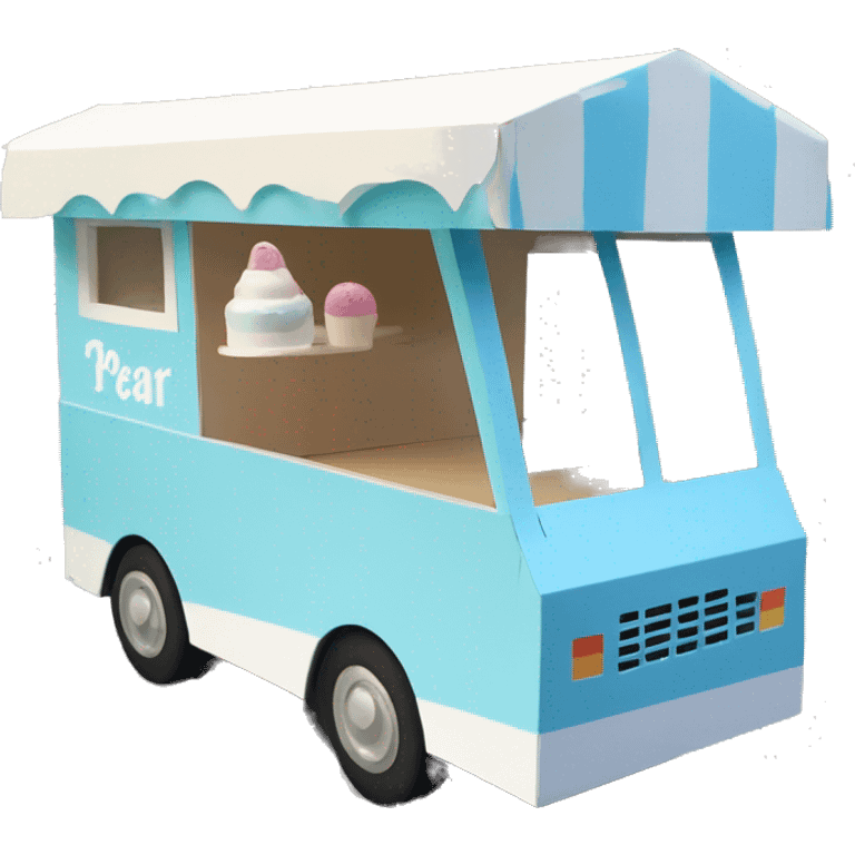 papercraft, pearl blue ice-cream food van emoji