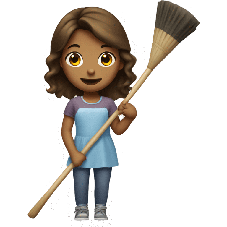 girl with brown hair, medium skin, holding a bath broom in her hands emoji