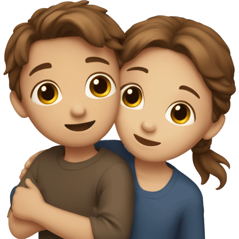 A boy with brown hair hugs a girl who also has brown hair emoji