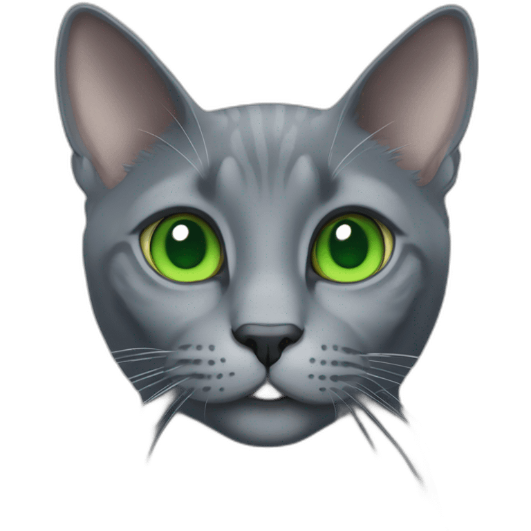 grey russian blue cat with green eyes with big pupils and smiling emoji