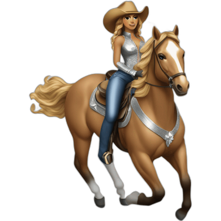 Beyoncé wear in silver cowboy  riding a discoball horse emoji