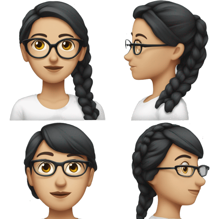 27-year-old white woman with glasses and straight black hair tied up emoji