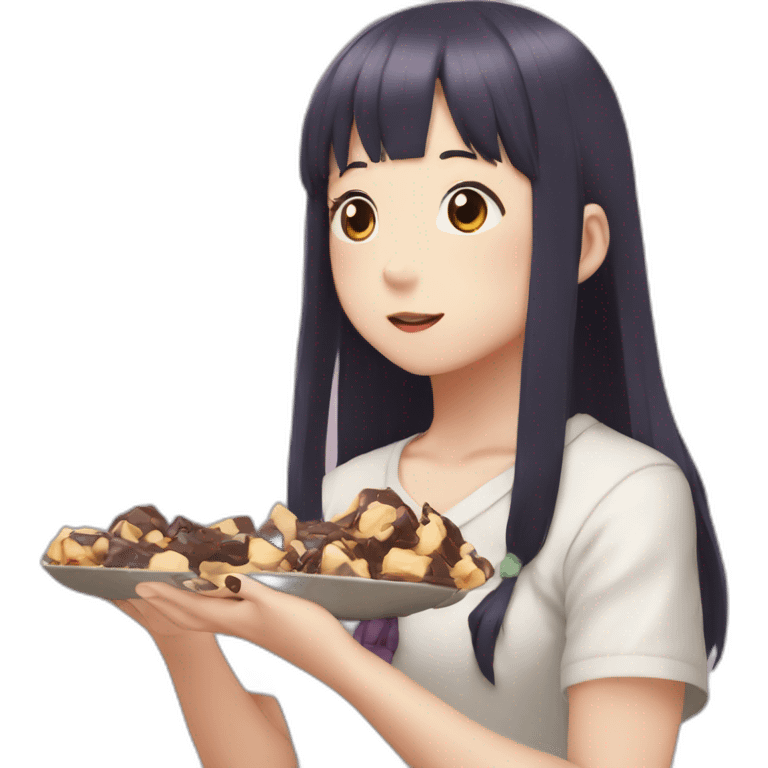 Hinata from haiyku eating a choclate emoji