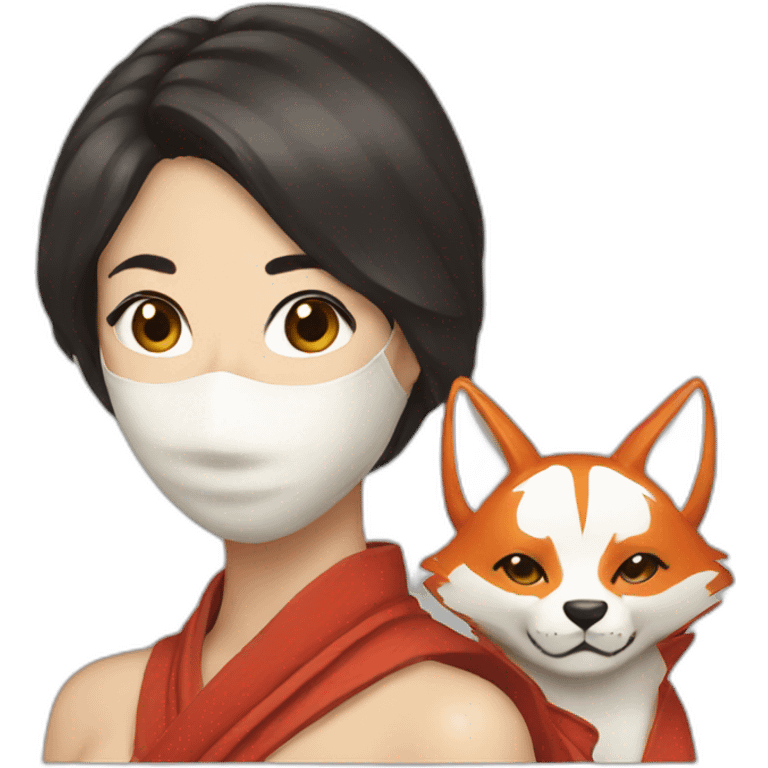 women with kitsune mask emoji