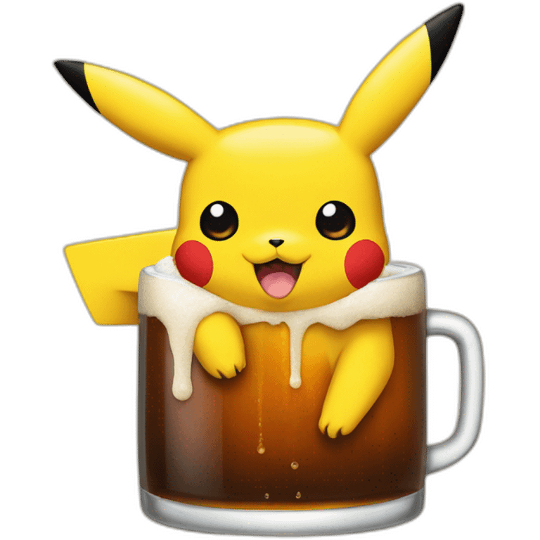 Pikachu bois une bière emoji