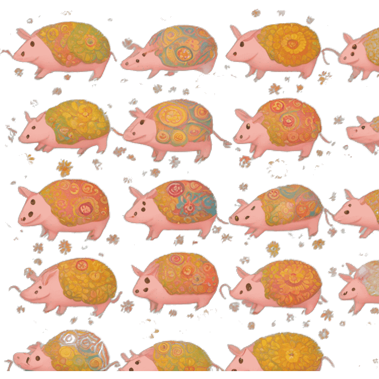 retro groovy hippie floral patterns on a pig armadillo centipede emoji