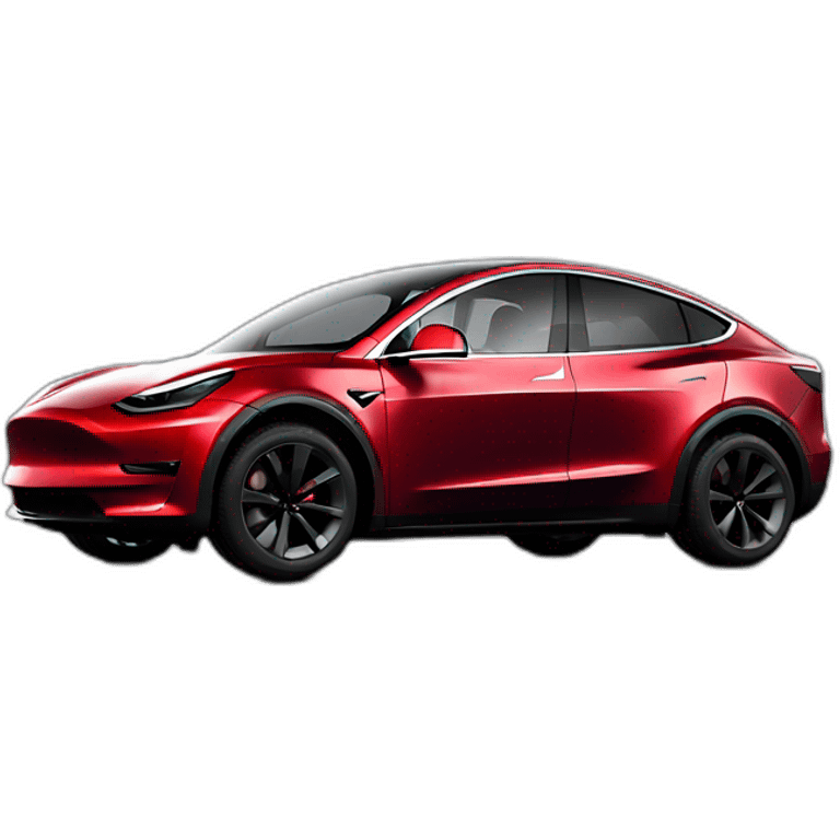 Red Tesla model y with black wheels emoji