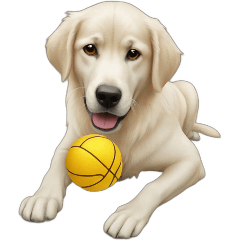 Golden retierver with ball in mouth emoji