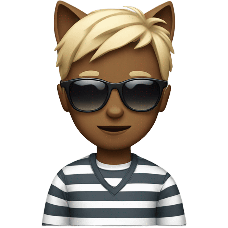 boy with cat wearing sunglasses in stripes emoji