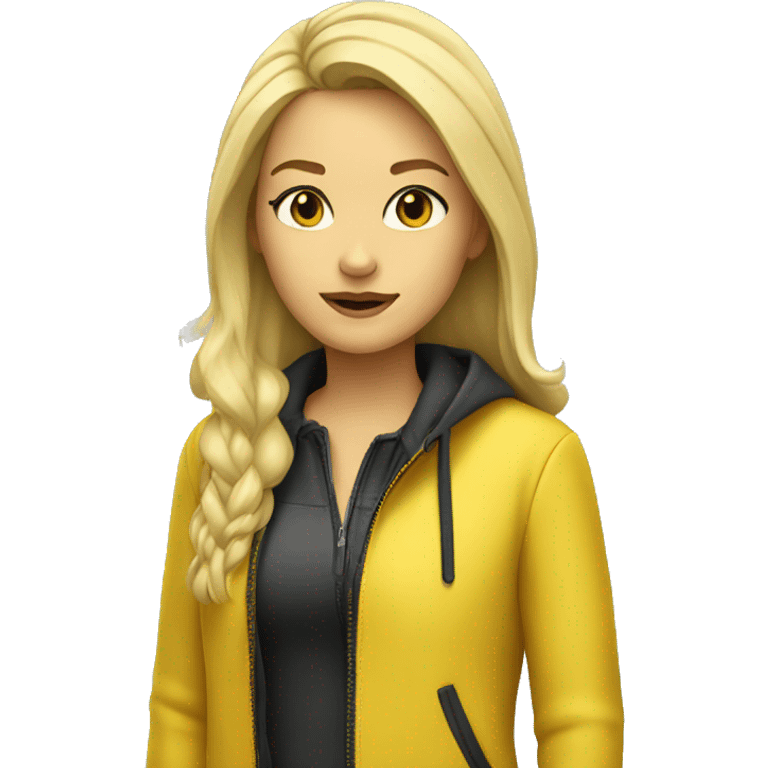 blonde girl black eyes in yellow jacket emoji