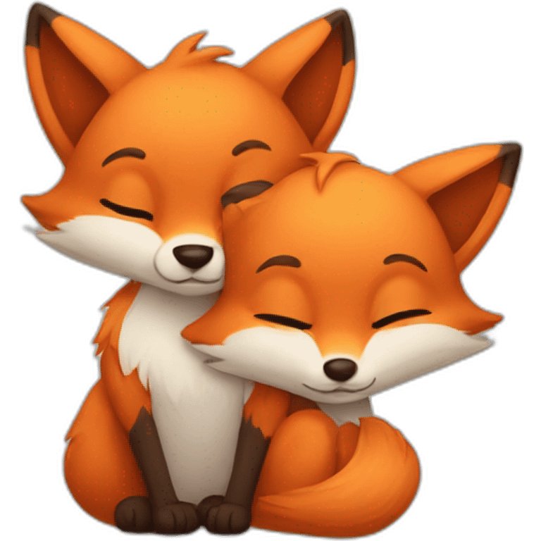 Two different foxes cuddling emoji