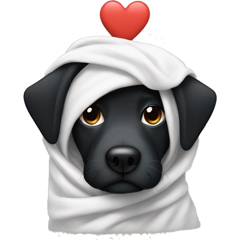 Black dog white heart on forhead wrapped in blanket emoji